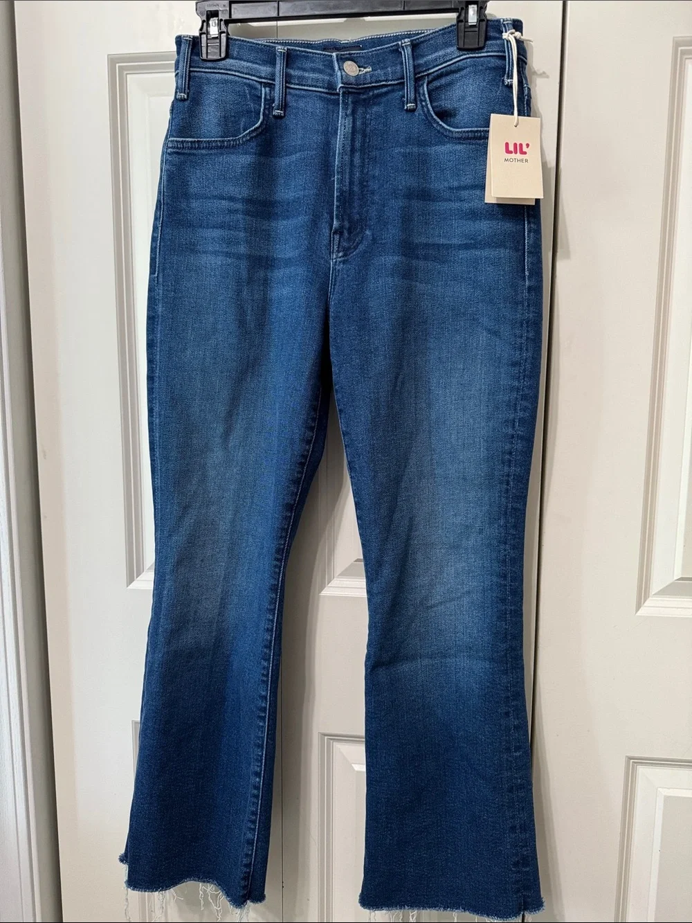 MOTHER Lil Hustler Flood Fray, subtly flared denim jean.
